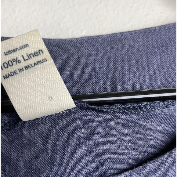 Len OK Medium 100% Linen Blue Purple Shirt Dress Pockets 3/4 Sleeves Belarus - Picture 9 of 10